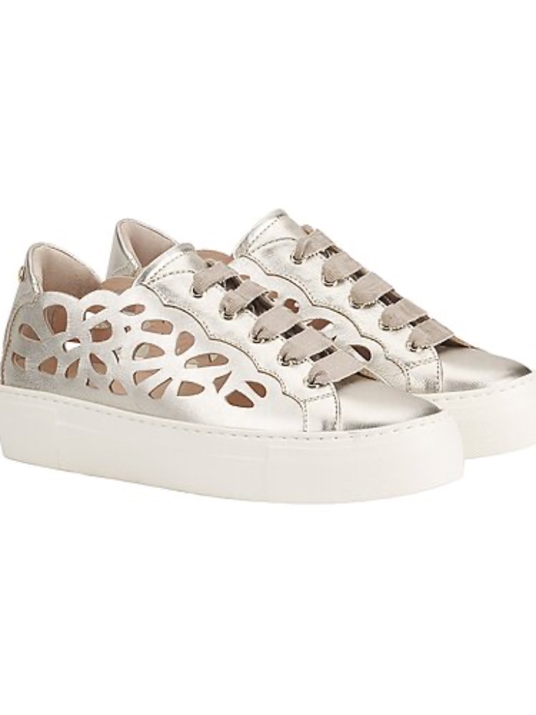 Agl Mandi Leather Laser Cut Silver Sneaker Size 7